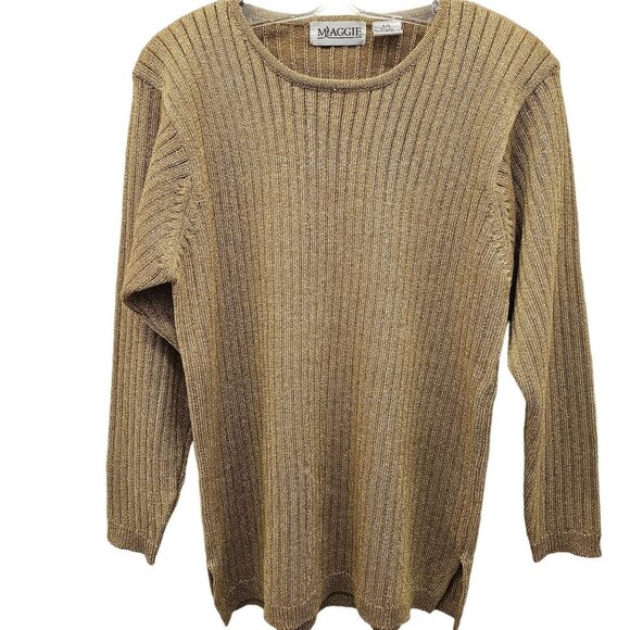 Vintage Maggie Jana Crew Neck Knit Gold 1980's Sweater in Size L - Picture 1 of 9